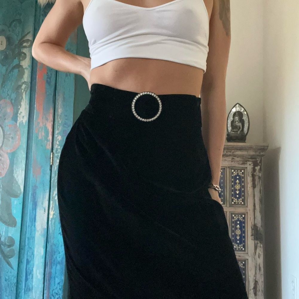 Cache Black Velvet maxi Skirt with Rhinestone Accent